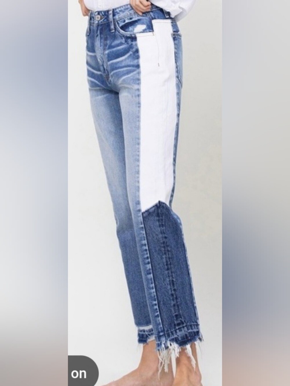VERVET High Rise Colorblock Denim Jeans Cropped Distressed Ankle Length